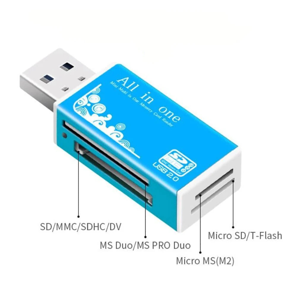 Alloy Card Reader 4 Ports USB2.0 Micro SD TF M2 MS Pro Duo MMC SDHC DV Phone Camera Memory Card Adapter with LED Indicator