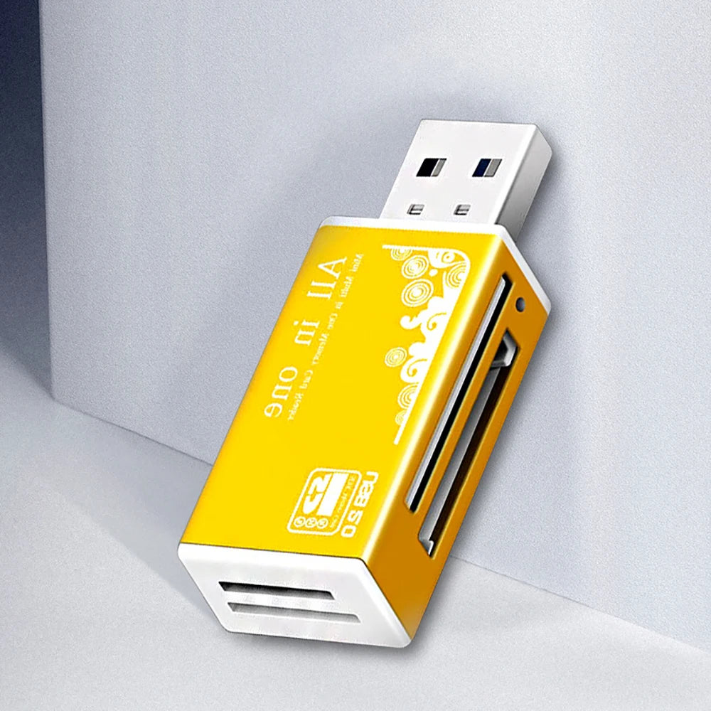 Alloy Card Reader 4 Ports USB2.0 Micro SD TF M2 MS Pro Duo MMC SDHC DV Phone Camera Memory Card Adapter with LED Indicator