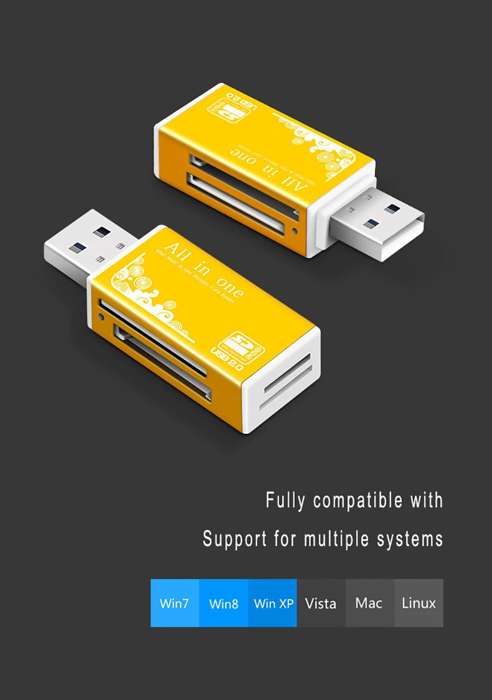 Alloy Card Reader 4 Ports USB2.0 Micro SD TF M2 MS Pro Duo MMC SDHC DV Phone Camera Memory Card Adapter with LED Indicator