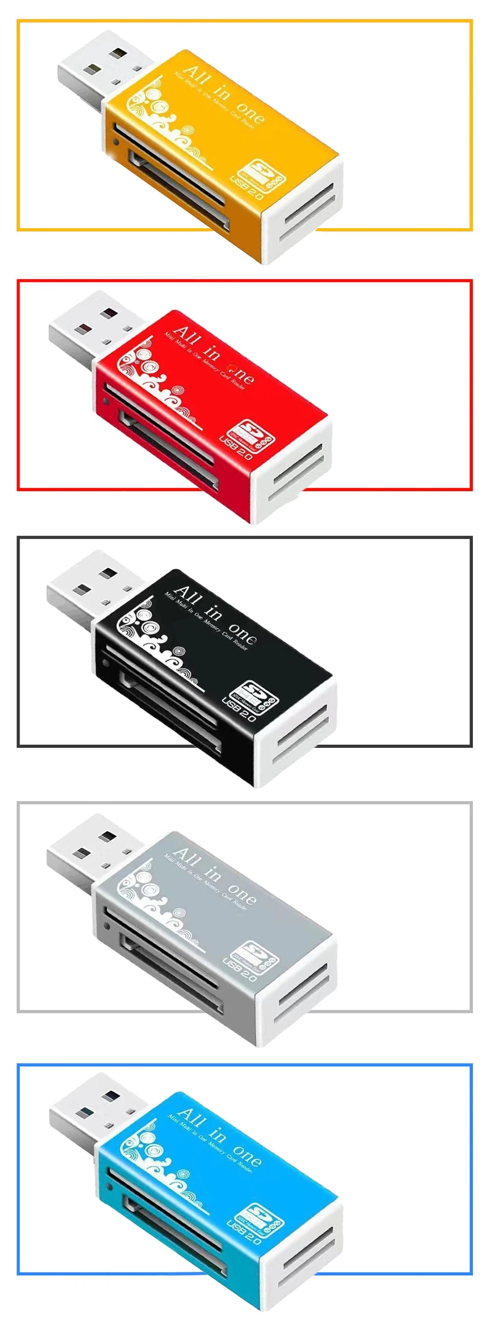 Alloy Card Reader 4 Ports USB2.0 Micro SD TF M2 MS Pro Duo MMC SDHC DV Phone Camera Memory Card Adapter with LED Indicator